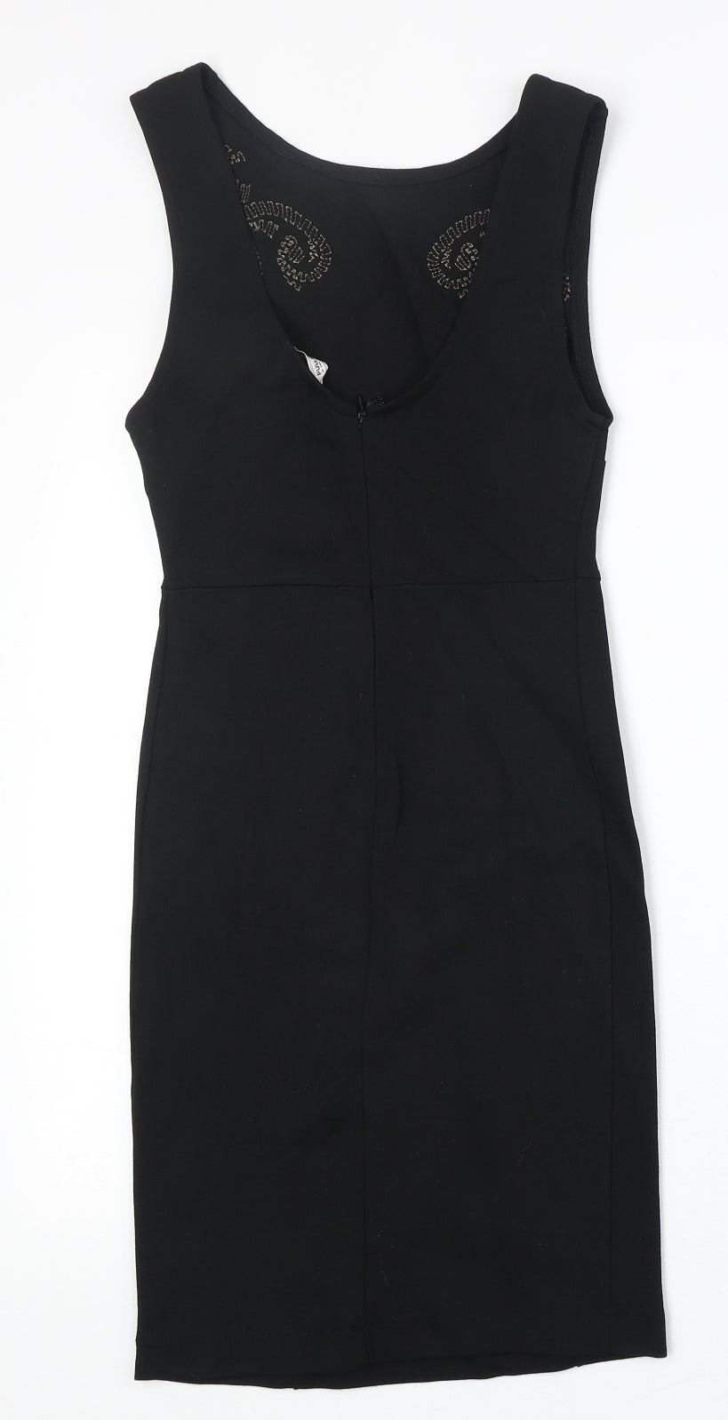 Promod Womens Black Geometric Viscose A-Line Size M Round Neck Zip