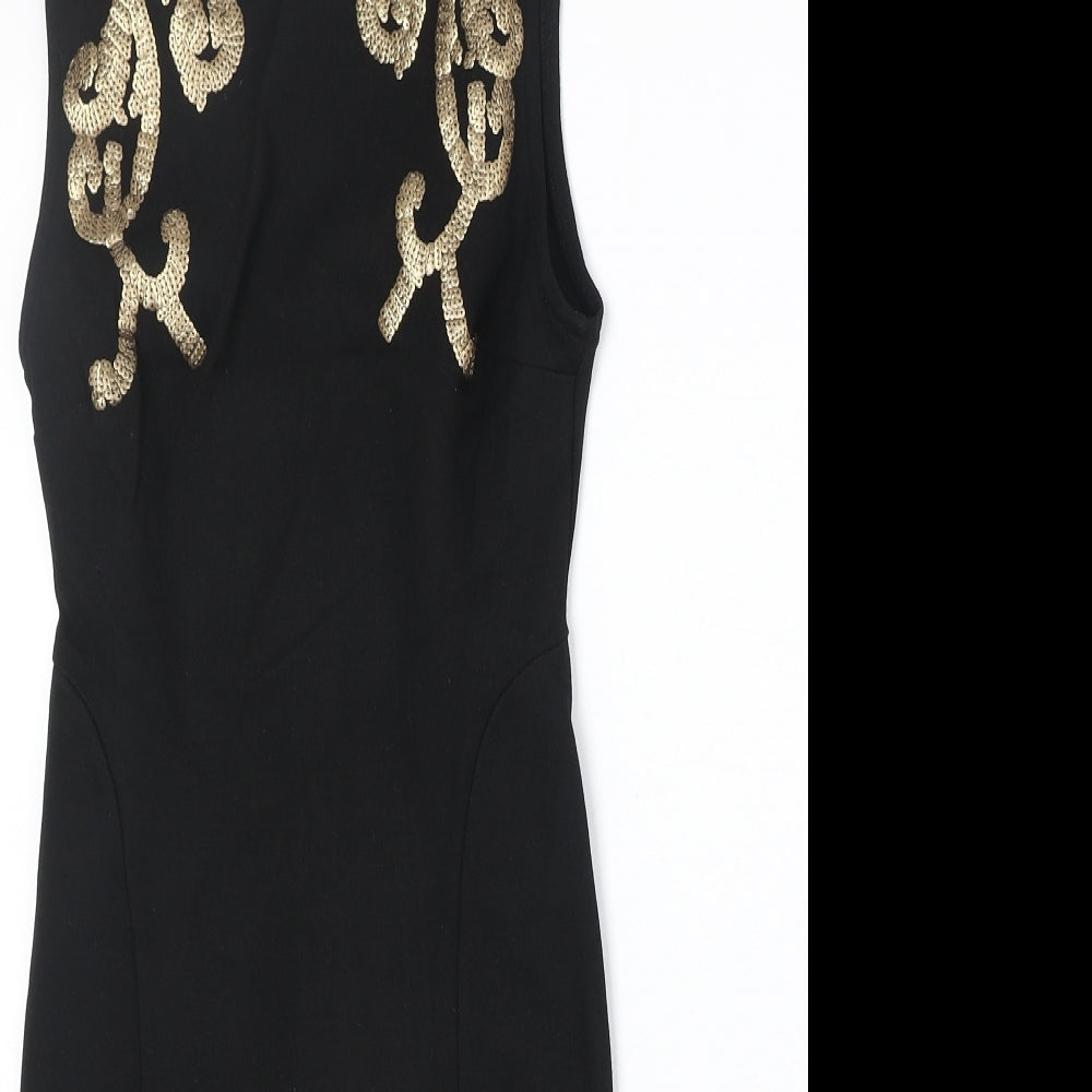 Promod Womens Black Geometric Viscose A-Line Size M Round Neck Zip