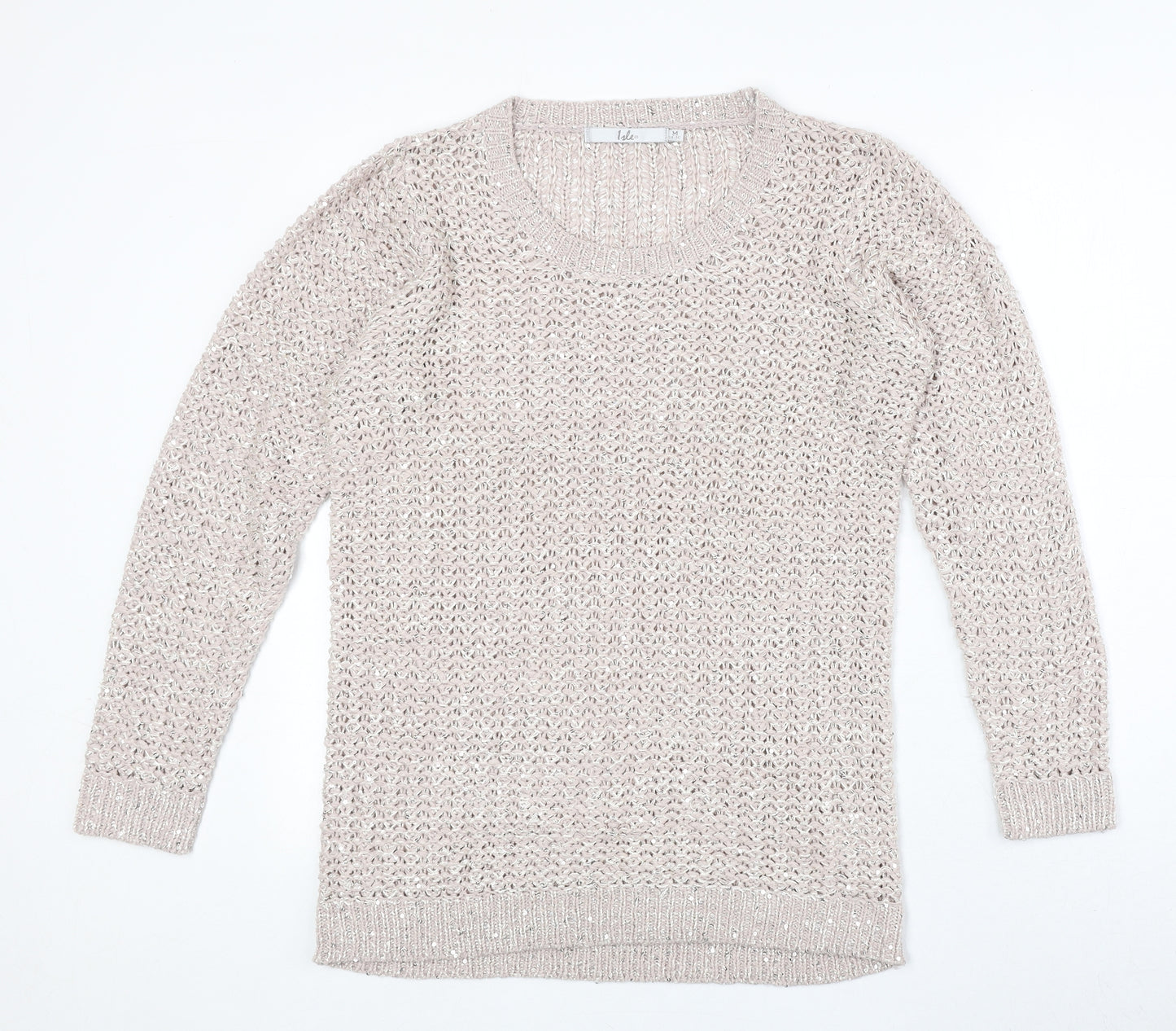 EWM Womens Pink Round Neck Acrylic Pullover Jumper Size M