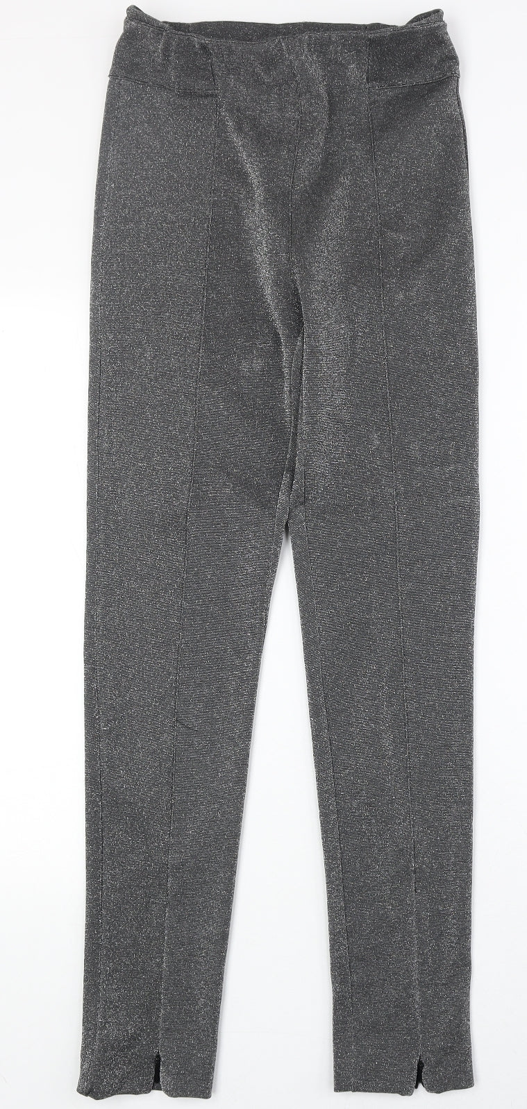 H&M Womens Silver Polyester Trousers Size 10 Regular Zip