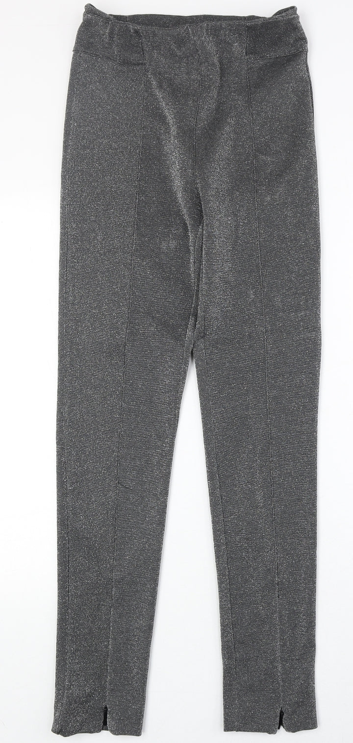 H&M Womens Silver Polyester Trousers Size 10 Regular Zip