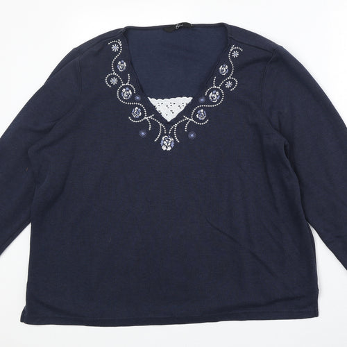 Bonmarché Womens Blue V-Neck Polyester Pullover Jumper Size L