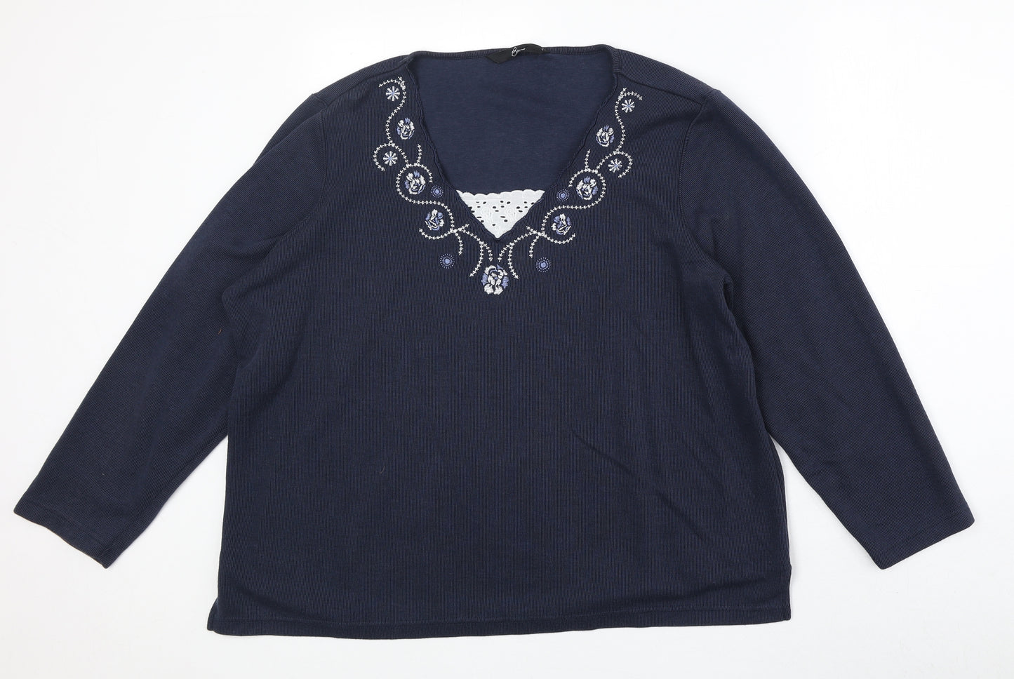 Bonmarché Womens Blue V-Neck Polyester Pullover Jumper Size L