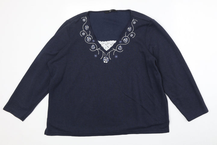 Bonmarché Womens Blue V-Neck Polyester Pullover Jumper Size L