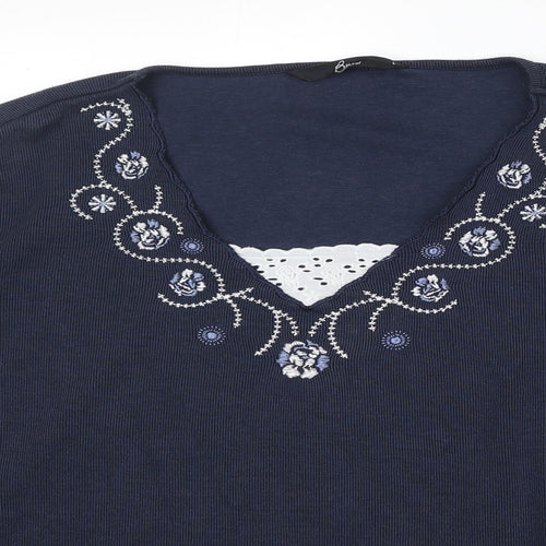 Bonmarché Womens Blue V-Neck Polyester Pullover Jumper Size L