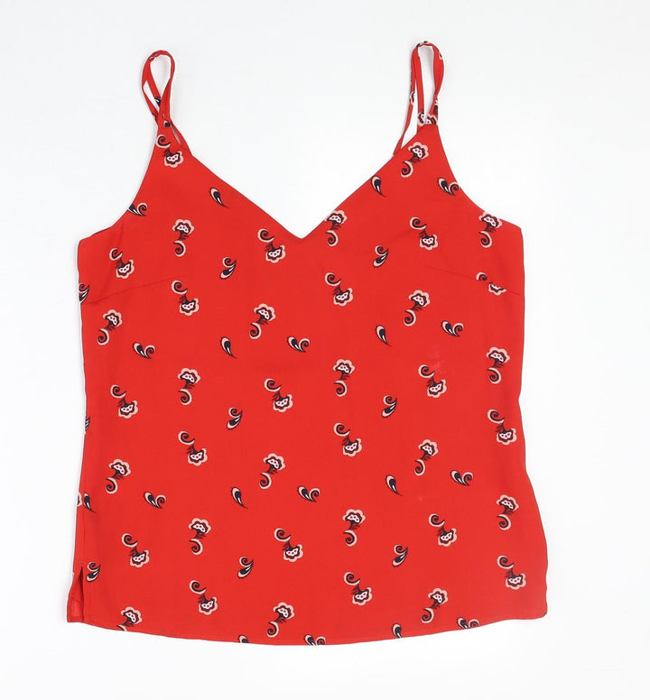 Marks and Spencer Womens Red Geometric Polyester Basic Tank Size 10 V-Neck