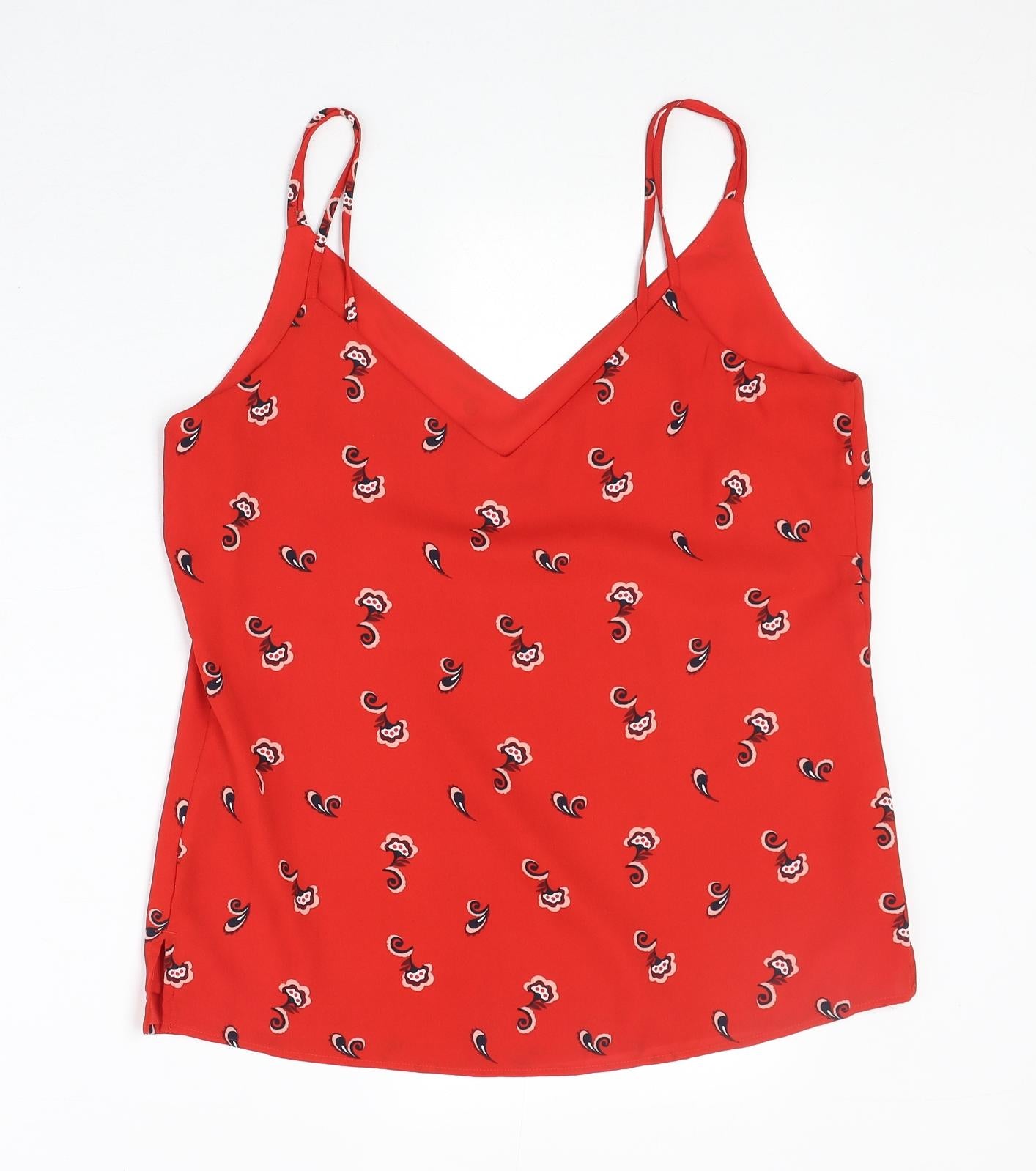 Marks and Spencer Womens Red Geometric Polyester Basic Tank Size 10 V-Neck