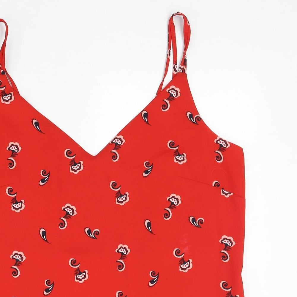 Marks and Spencer Womens Red Geometric Polyester Basic Tank Size 10 V-Neck