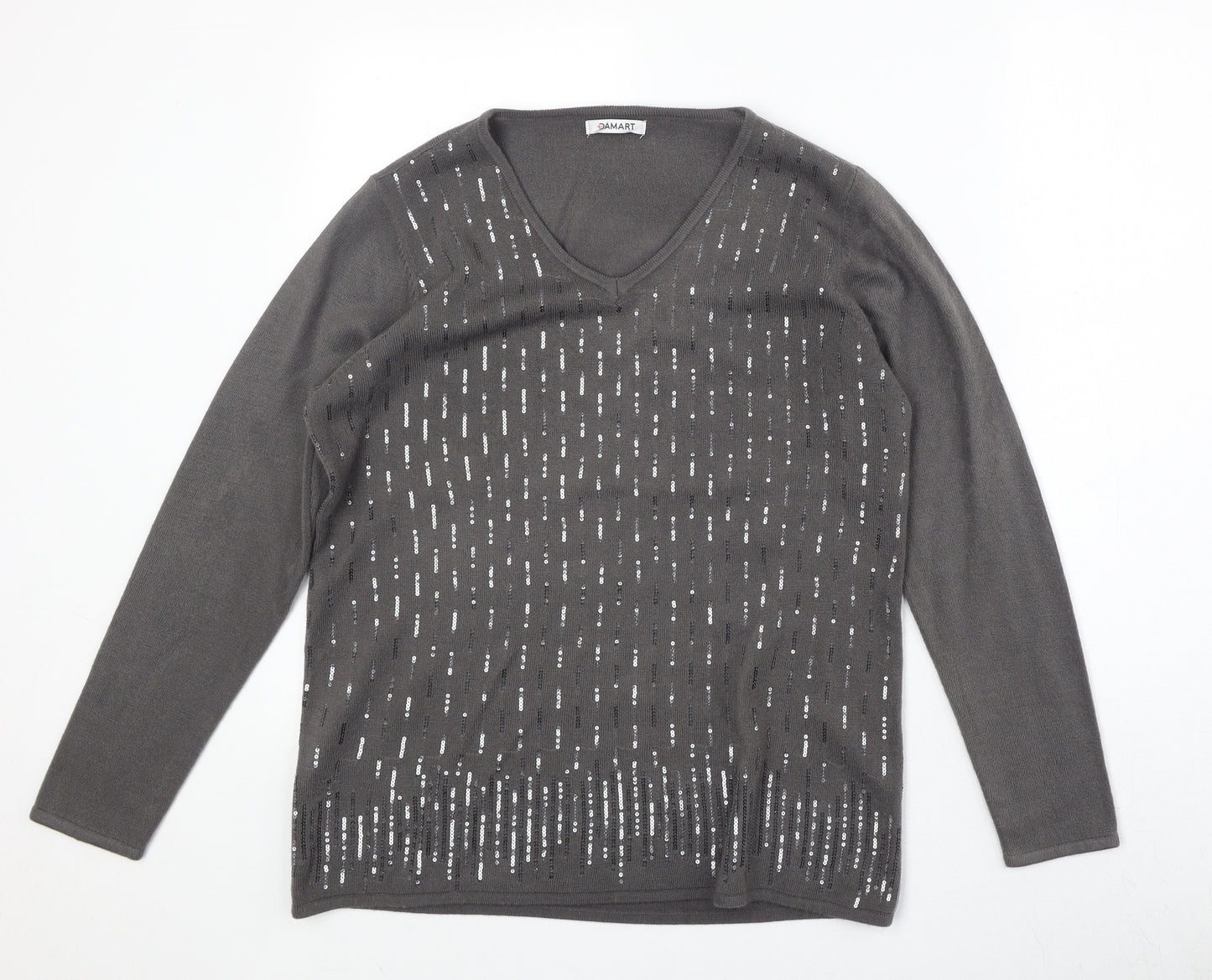 Damart Womens Brown V-Neck Acrylic Pullover Jumper Size 14 - Size 14-16
