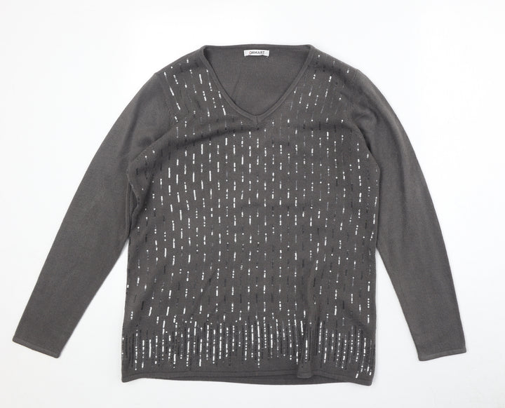Damart Womens Brown V-Neck Acrylic Pullover Jumper Size 14 - Size 14-16