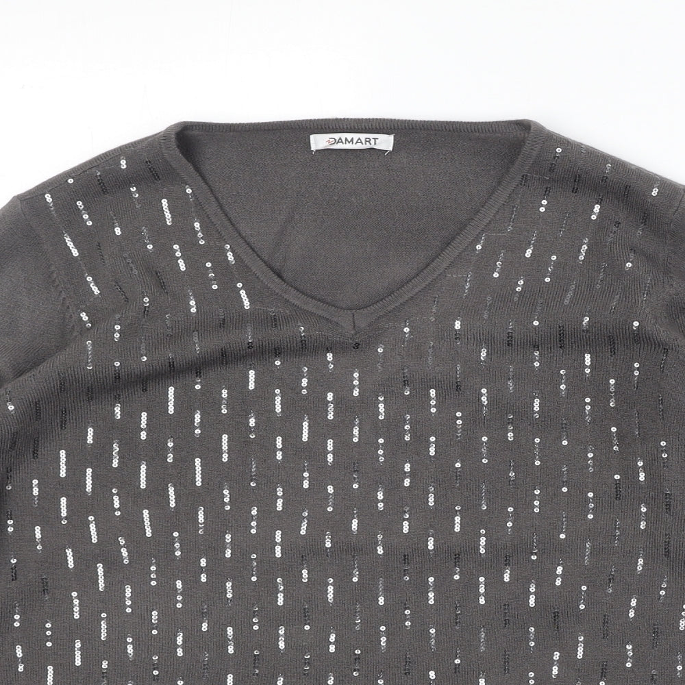 Damart Womens Brown V-Neck Acrylic Pullover Jumper Size 14 - Size 14-16