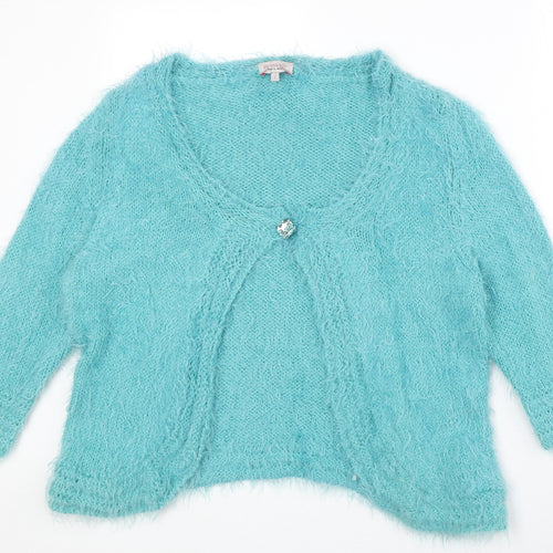 Marks and Spencer Womens Blue Scoop Neck Nylon Cardigan Jumper Size L