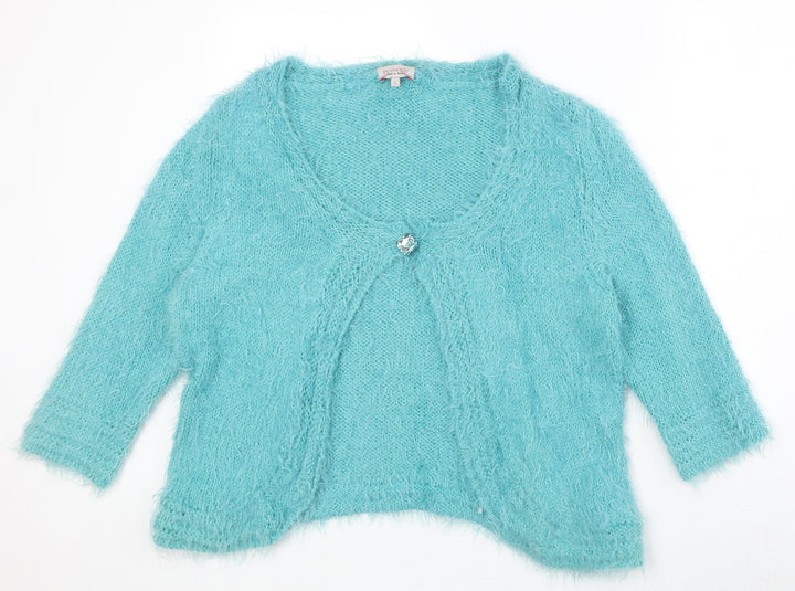 Marks and Spencer Womens Blue Scoop Neck Nylon Cardigan Jumper Size L