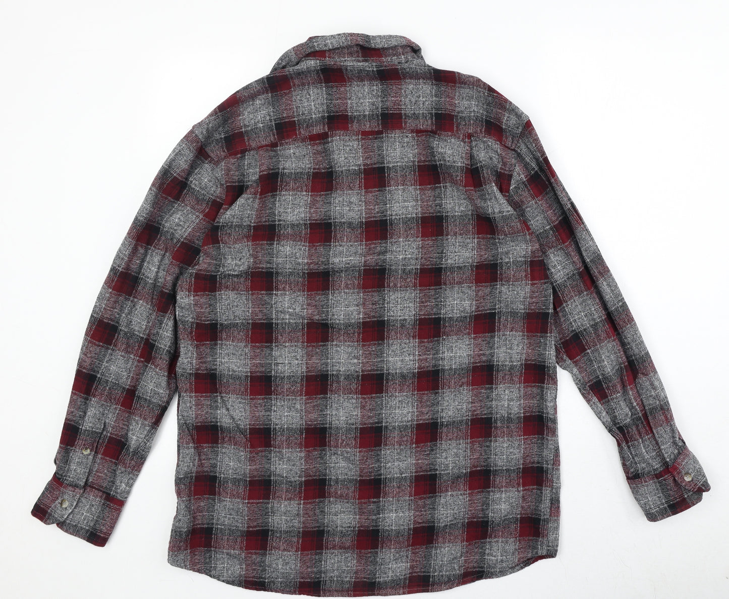 Pegasus Mens Grey Plaid Cotton Button-Up Size M Collared Button