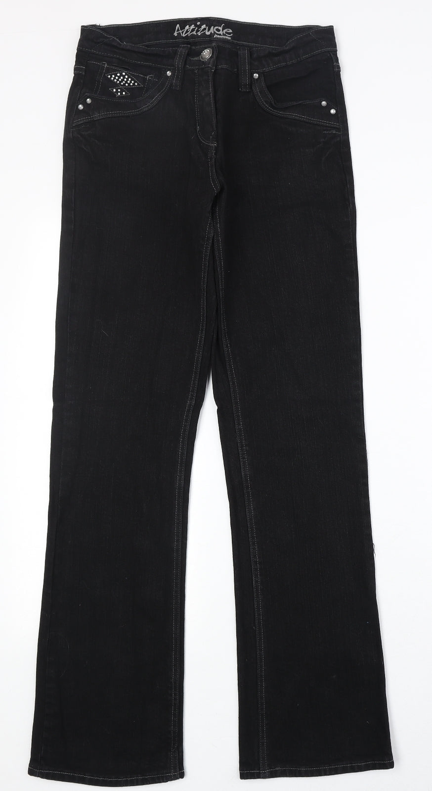 Attitude Womens Black Cotton Bootcut Jeans Size 27 in Regular Zip