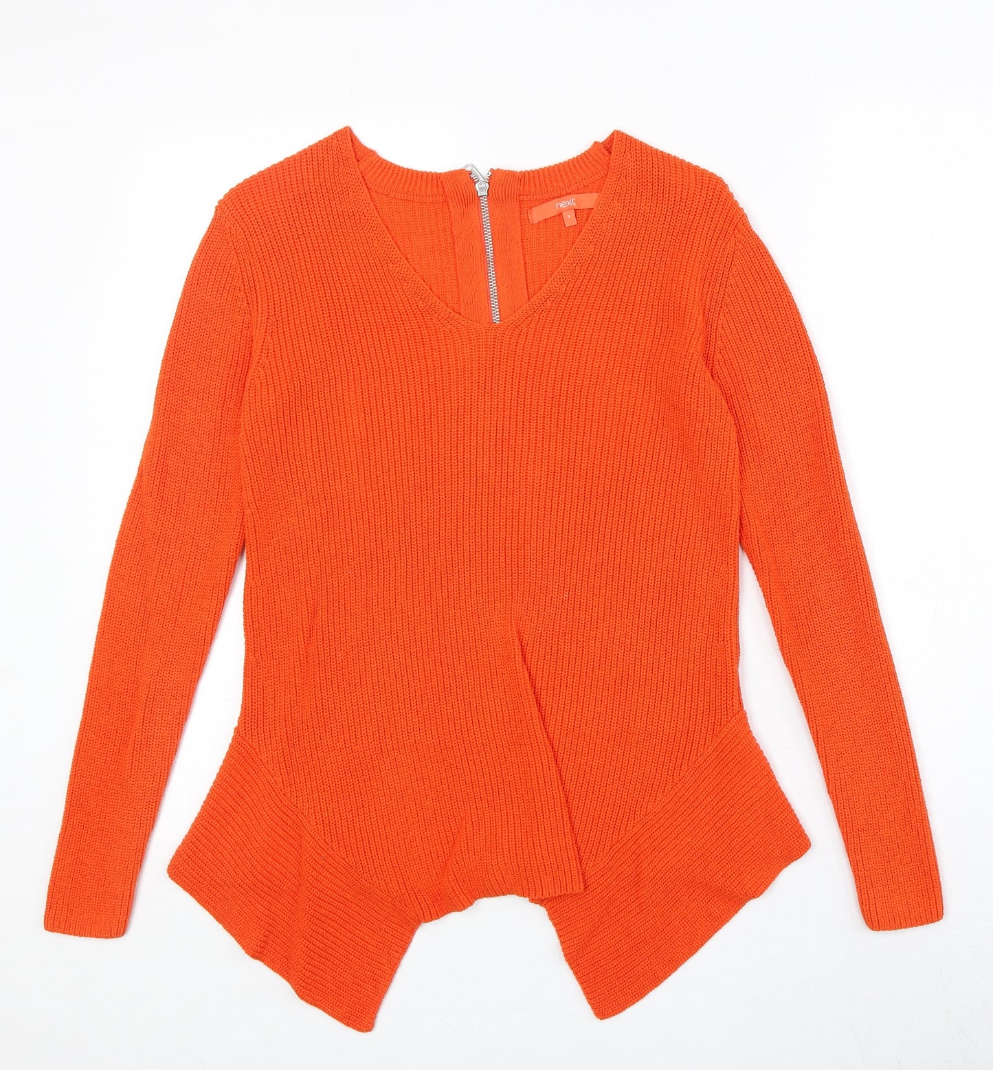 NEXT Womens Orange V-Neck 100% Cotton Pullover Jumper Size 8