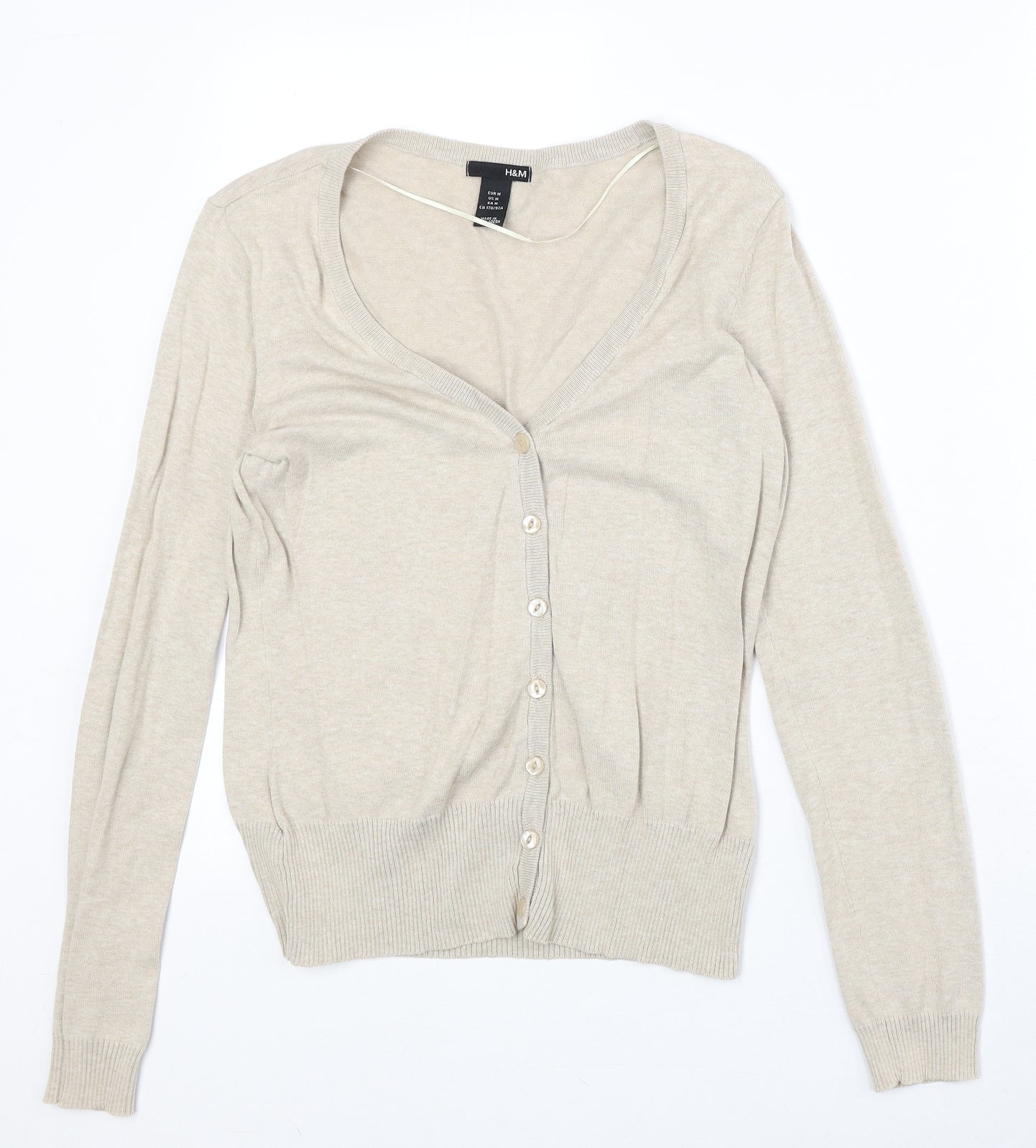 H&M Womens Beige V-Neck Cotton Cardigan Jumper Size M