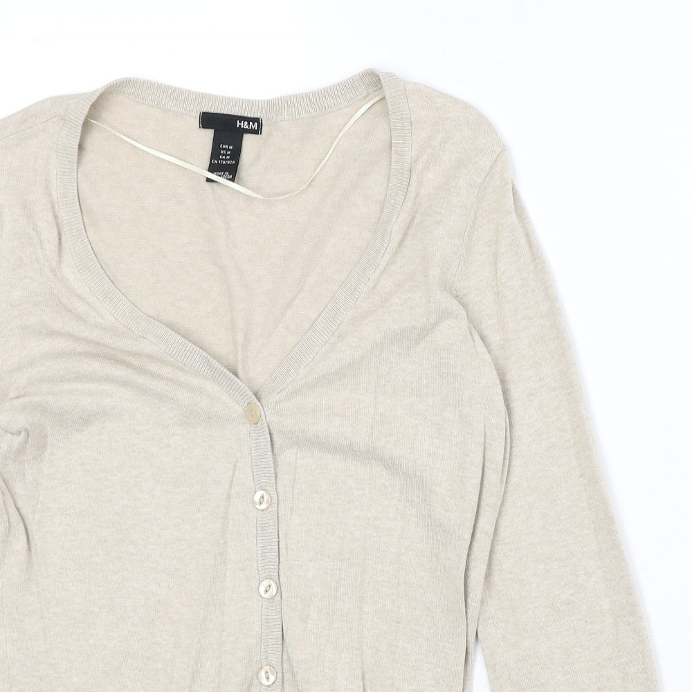 H&M Womens Beige V-Neck Cotton Cardigan Jumper Size M