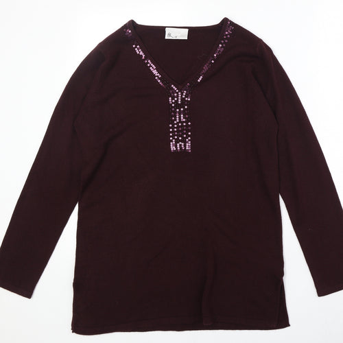 BHS Womens Purple V-Neck Acrylic Pullover Jumper Size M