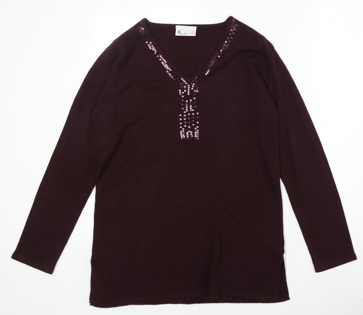 BHS Womens Purple V-Neck Acrylic Pullover Jumper Size M