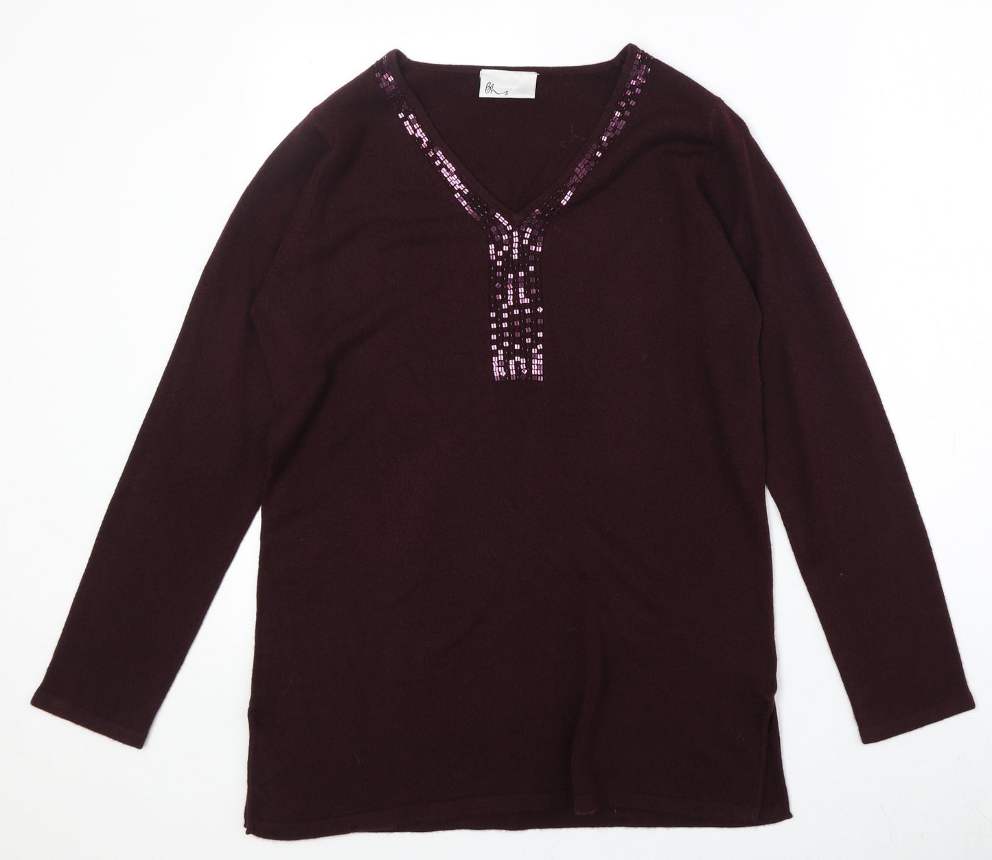 BHS Womens Purple V-Neck Acrylic Pullover Jumper Size M