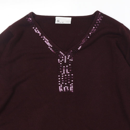 BHS Womens Purple V-Neck Acrylic Pullover Jumper Size M
