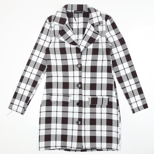 PRETTYLITTLETHING Womens White Geometric Trench Coat Coat Size 6 Button