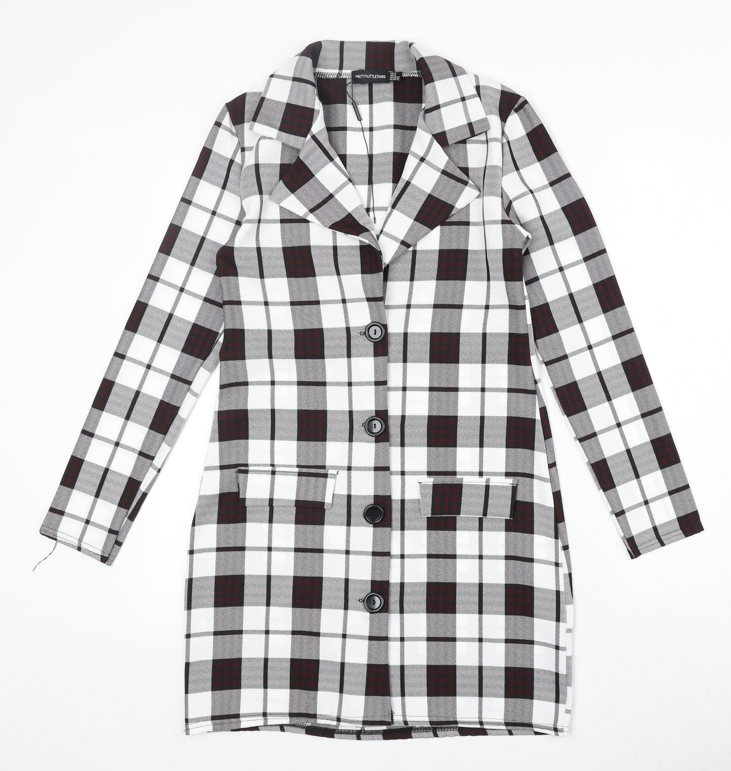 PRETTYLITTLETHING Womens White Geometric Trench Coat Coat Size 6 Button