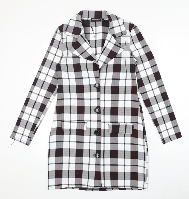 PRETTYLITTLETHING Womens White Geometric Trench Coat Coat Size 6 Button