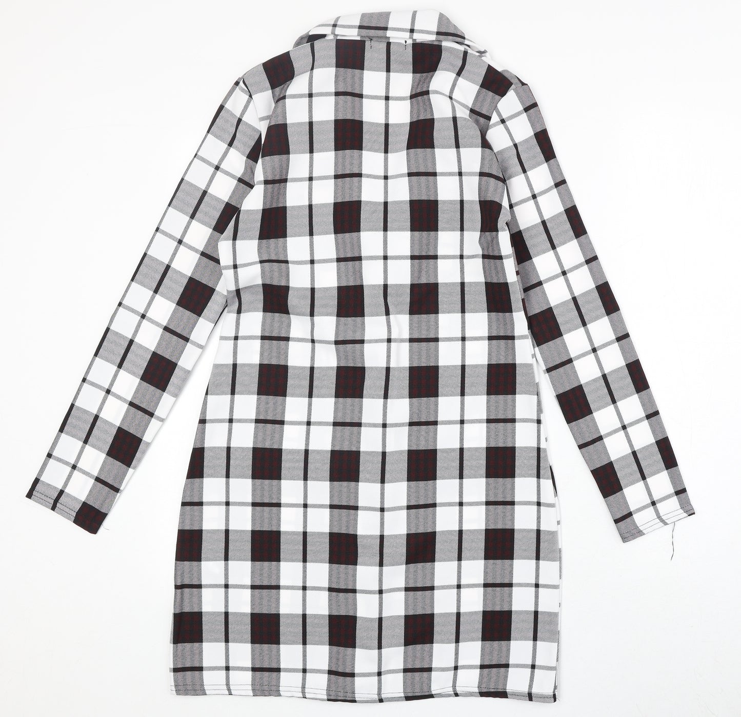 PRETTYLITTLETHING Womens White Geometric Trench Coat Coat Size 6 Button