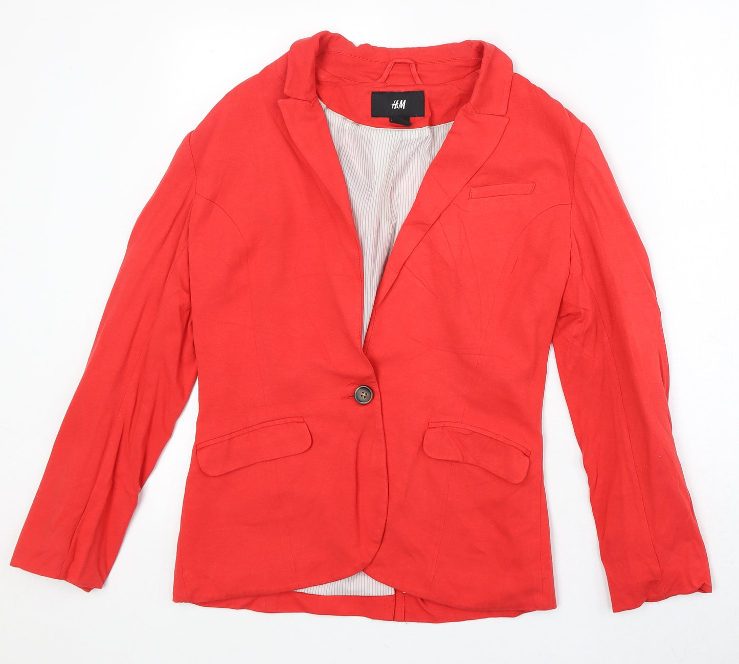 H&M Womens Red Viscose Jacket Blazer Size 10