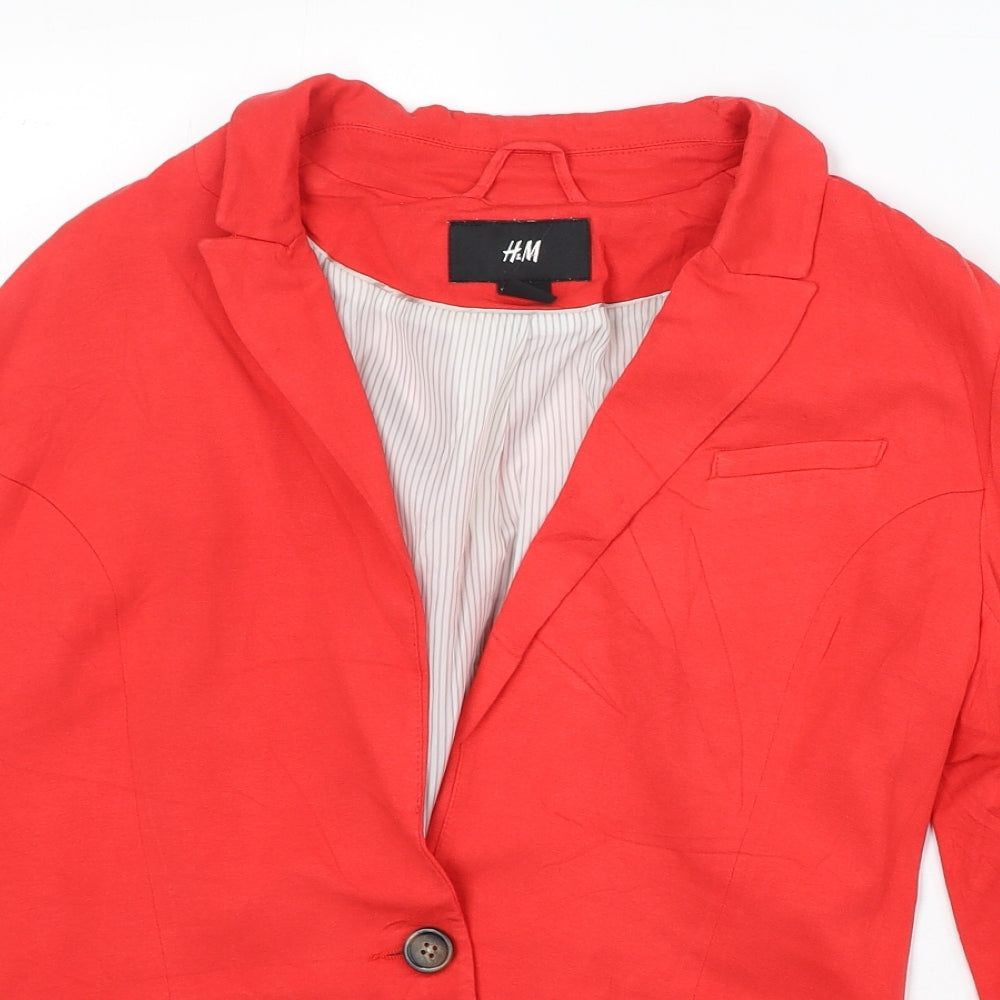 H&M Womens Red Viscose Jacket Blazer Size 10