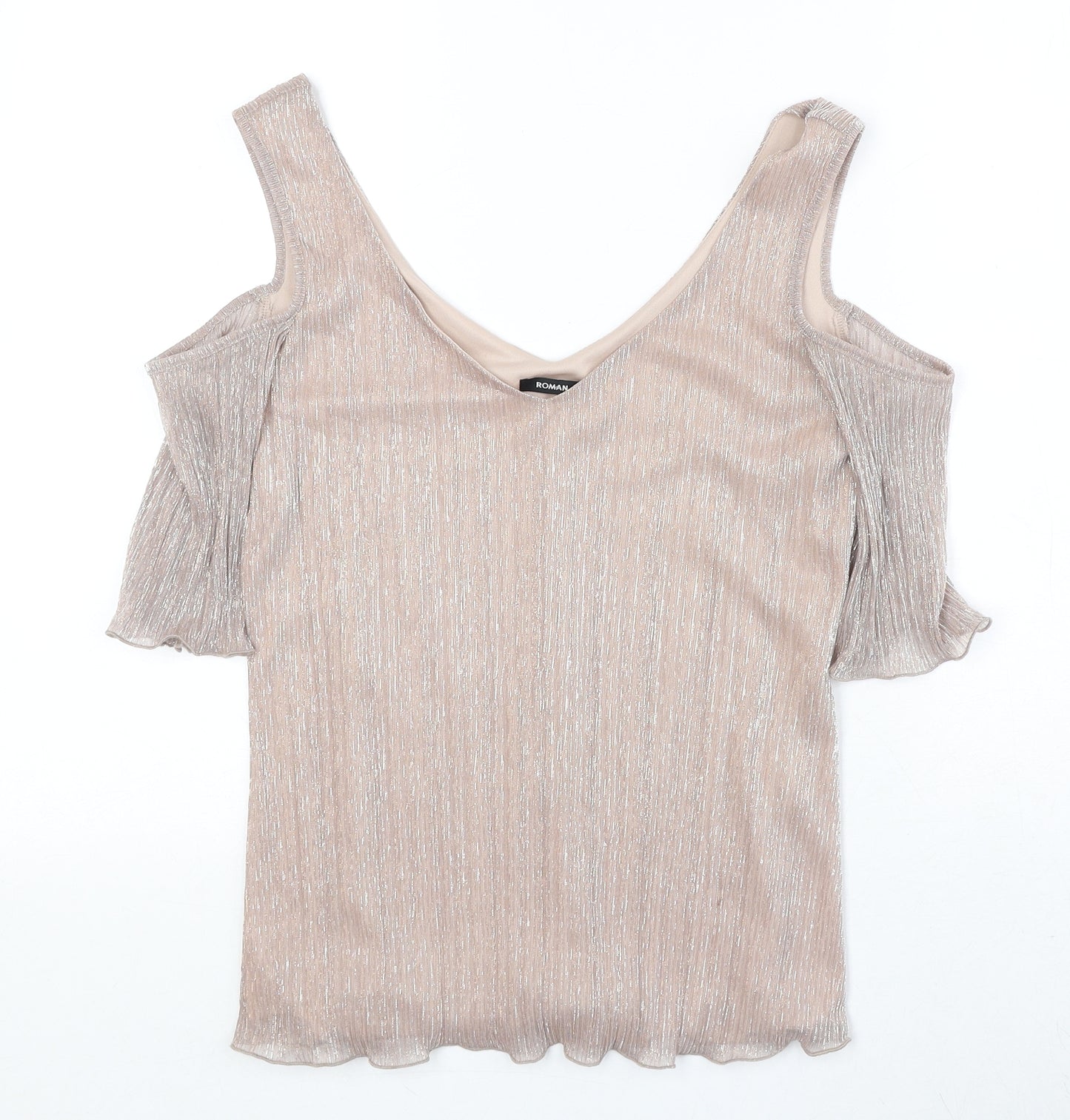 Roman Womens Pink Polyester Basic Tank Size 10 V-Neck - Cold Shoulder