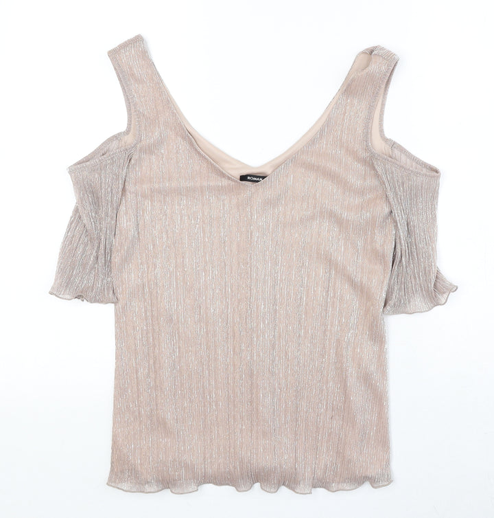 Roman Womens Pink Polyester Basic Tank Size 10 V-Neck - Cold Shoulder