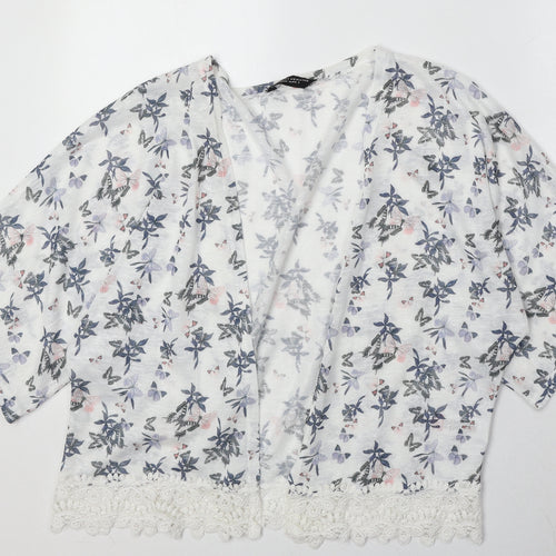 Dorothy Perkins Womens White V-Neck Geometric Polyester Cardigan Jumper Size M - Butterfly Pattern