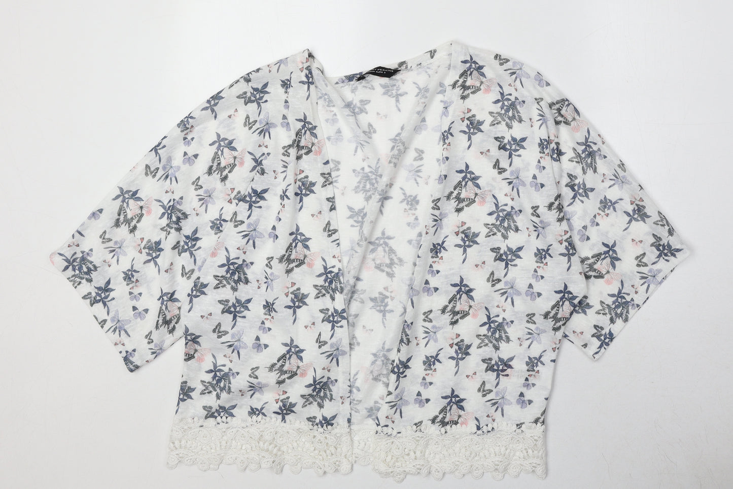 Dorothy Perkins Womens White V-Neck Geometric Polyester Cardigan Jumper Size M - Butterfly Pattern