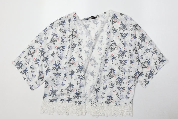 Dorothy Perkins Womens White V-Neck Geometric Polyester Cardigan Jumper Size M - Butterfly Pattern