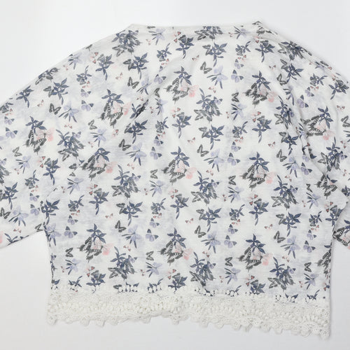 Dorothy Perkins Womens White V-Neck Geometric Polyester Cardigan Jumper Size M - Butterfly Pattern