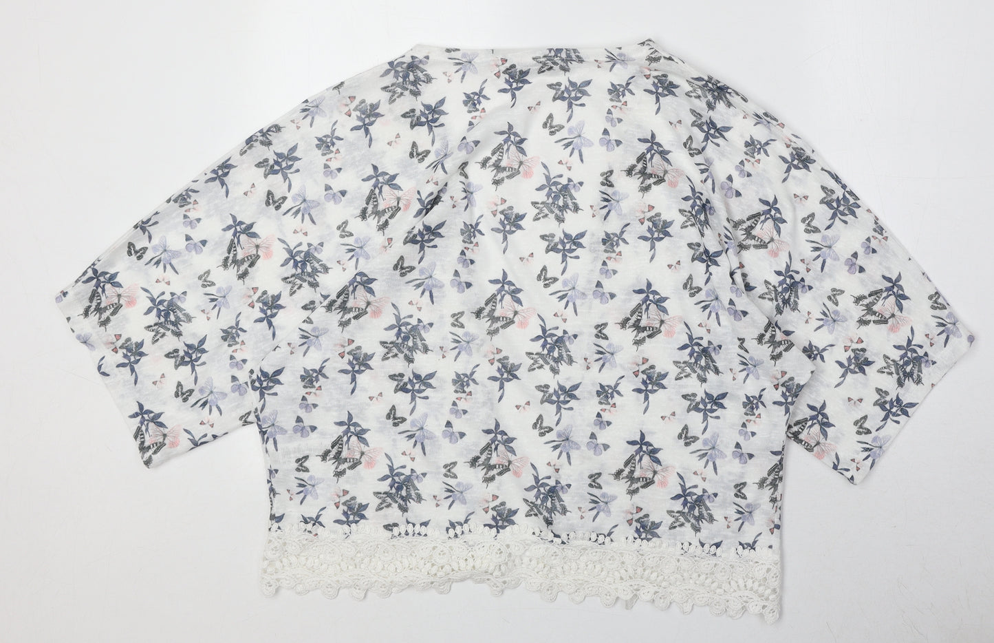 Dorothy Perkins Womens White V-Neck Geometric Polyester Cardigan Jumper Size M - Butterfly Pattern