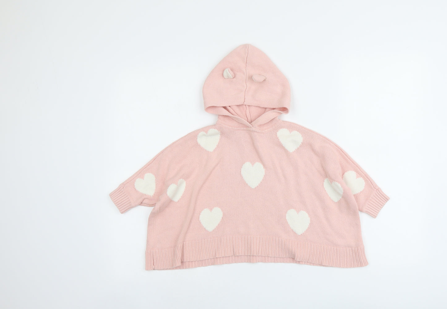 Gap Girls Pink Round Neck Geometric Cotton Pullover Jumper Size 3 Years Pullover - Heart Pattern