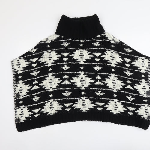 NEXT Girls Black Roll Neck Geometric Acrylic Pullover Jumper Size 9 Years Pullover - Size 9-12 years, Poncho