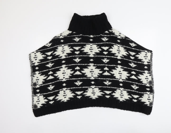 NEXT Girls Black Roll Neck Geometric Acrylic Pullover Jumper Size 9 Years Pullover - Size 9-12 years, Poncho