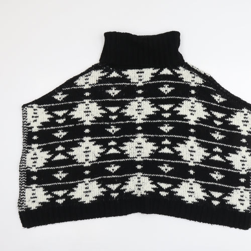 NEXT Girls Black Roll Neck Geometric Acrylic Pullover Jumper Size 9 Years Pullover - Size 9-12 years, Poncho