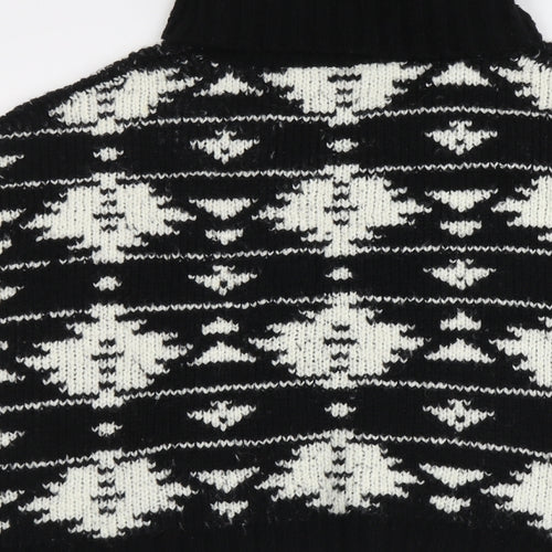NEXT Girls Black Roll Neck Geometric Acrylic Pullover Jumper Size 9 Years Pullover - Size 9-12 years, Poncho