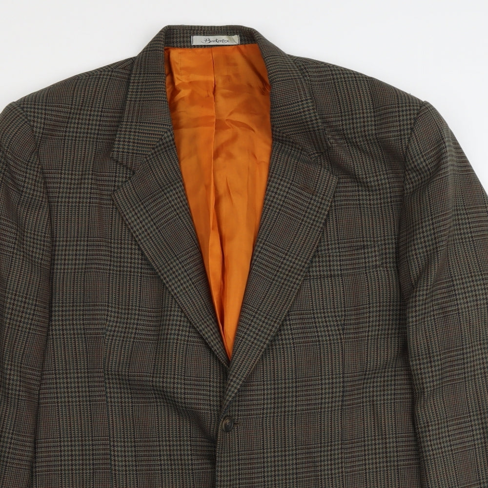 Berkertex Mens Green Houndstooth Polyester Jacket Suit Jacket Size XL Regular