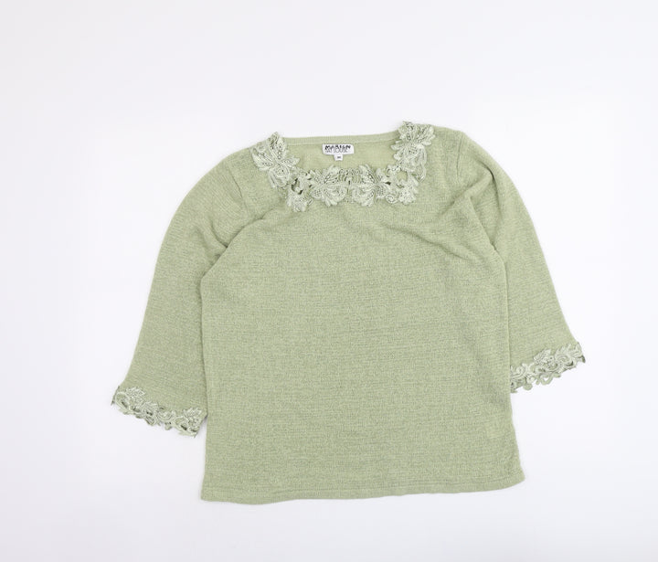 Fay Louise Womens Green Boat Neck Acrylic Pullover Jumper Size M - Crocheted Lace Trim