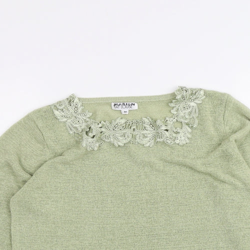 Fay Louise Womens Green Boat Neck Acrylic Pullover Jumper Size M - Crocheted Lace Trim