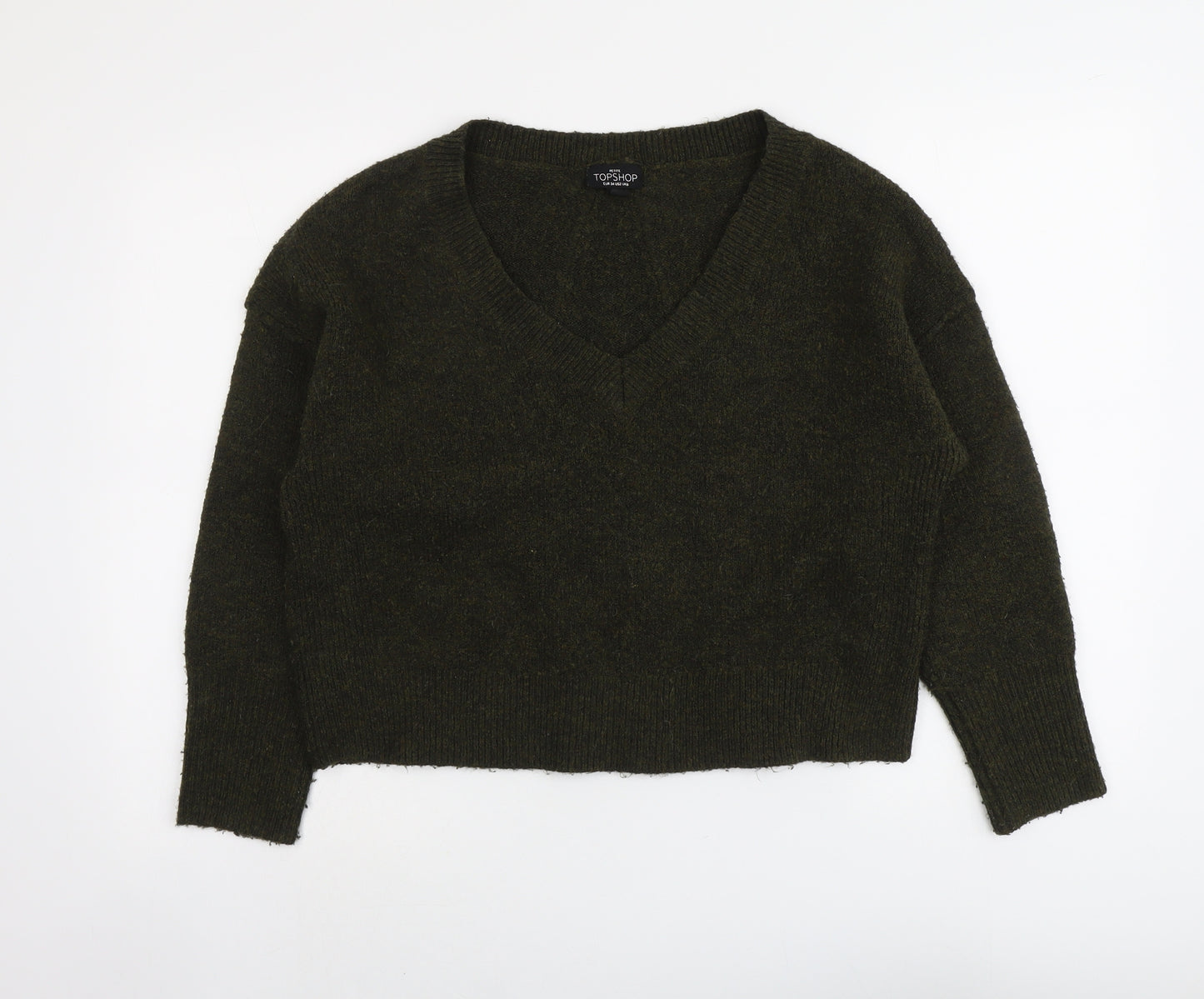 Topshop Womens Green V-Neck Acrylic Pullover Jumper Size 6