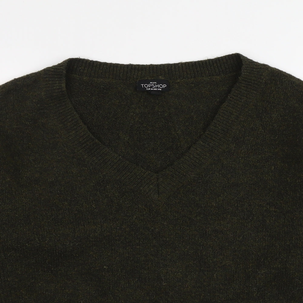 Topshop Womens Green V-Neck Acrylic Pullover Jumper Size 6