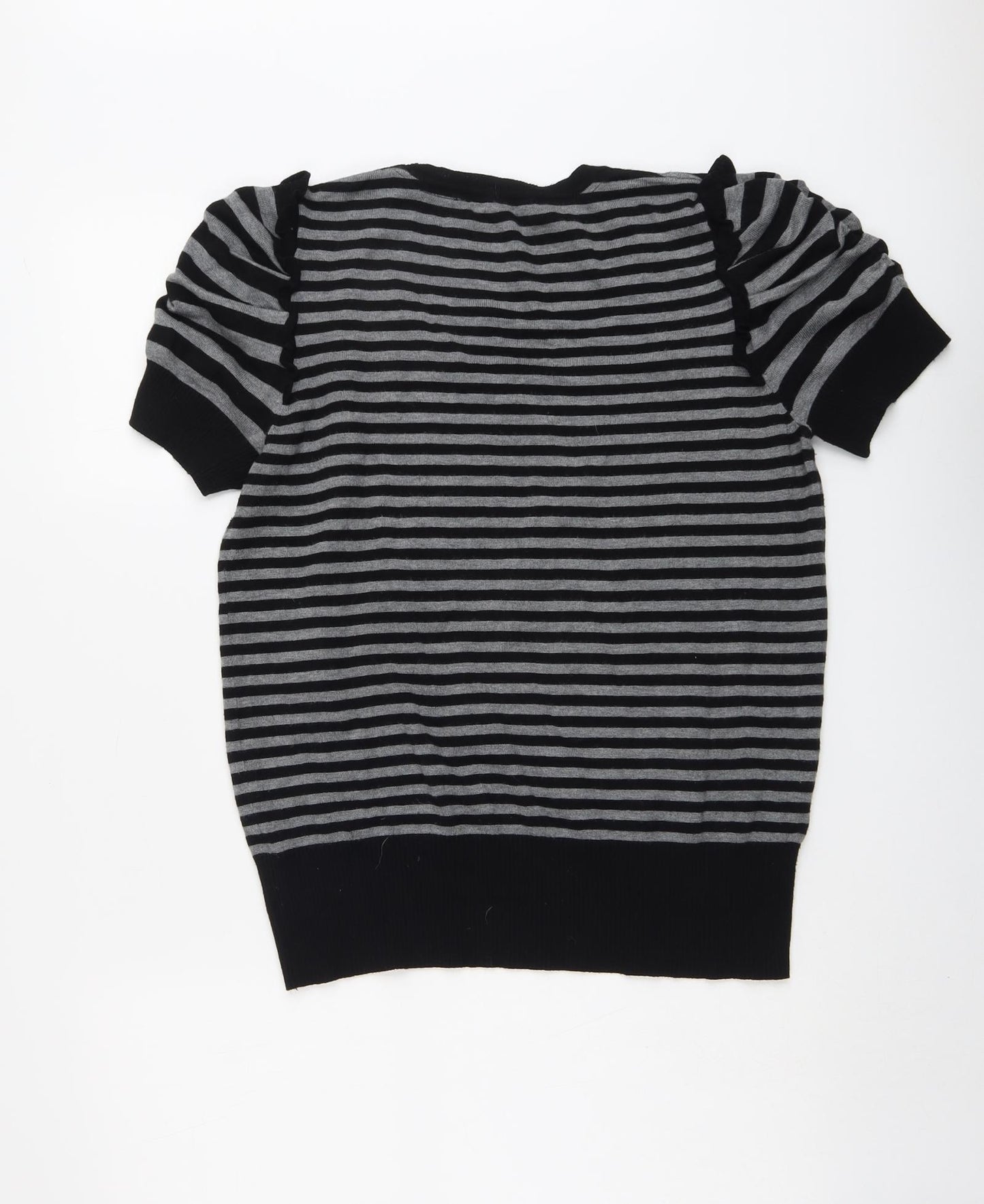 BHS Womens Grey Scoop Neck Striped Viscose Pullover Jumper Size 16 - Ruched Sleeves